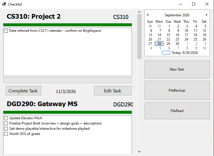 Task Checklist screenshot